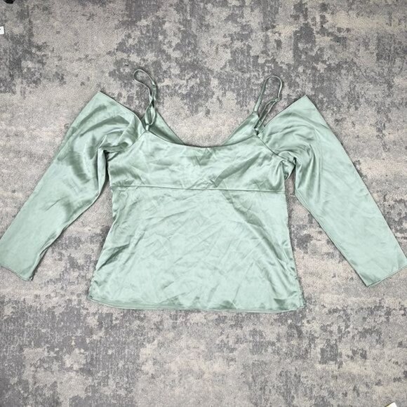 New WAYF Cold Shoulder Tie Strap Satin Cami In Sage Sea Green Sz M - Picture 9 of 11